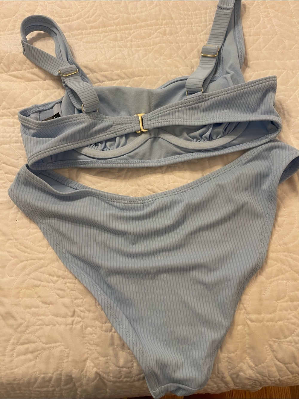 Classic Ribbed Light Blue Bikini Set - Picture 2 of 3